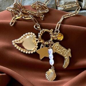 Gold Toned Charm Necklace Coastal Cowgirl